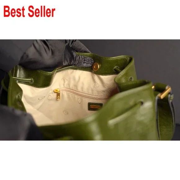 Full-Grain Leather Bucket Bag Italian Handmade Shoulder Bag
